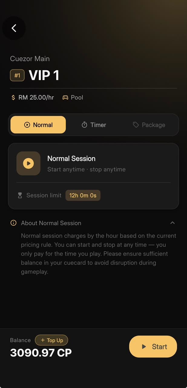 Self-service table opening in the Cuezor app