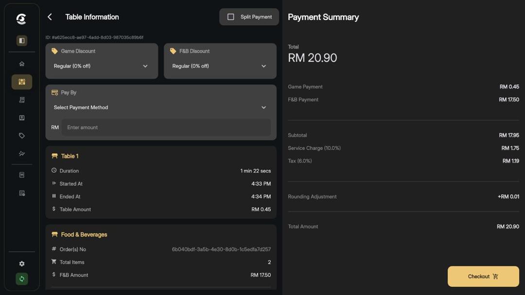 Cuezor POS Checkout and Payment interface showing secure payment processing, receipts, and transaction history